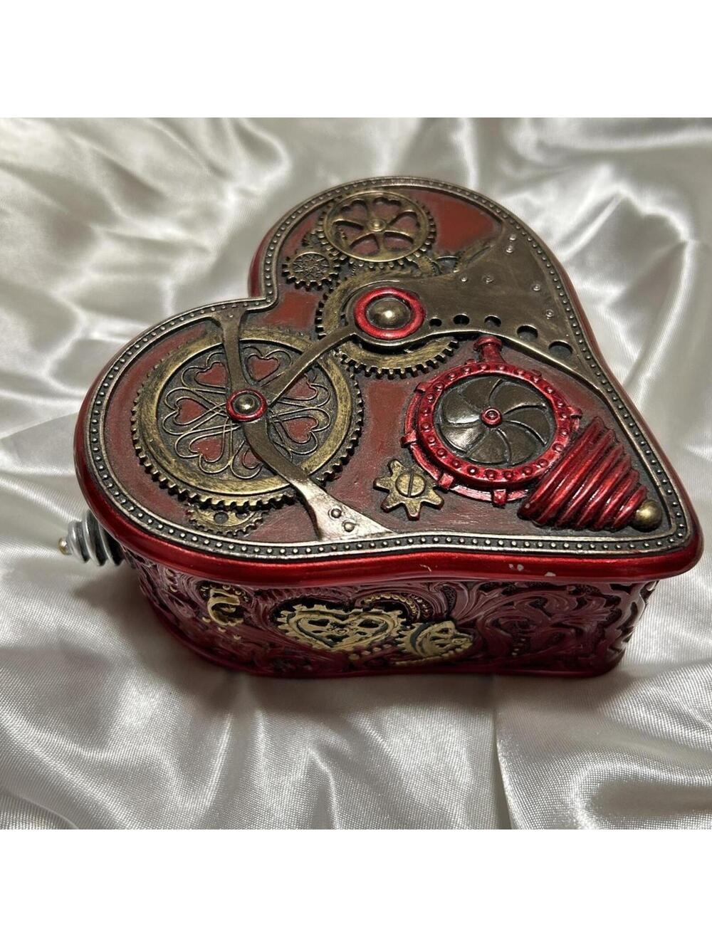 Veronese Design Steampunk Red Gold Heart-Shaped Ceramic Trinket Box